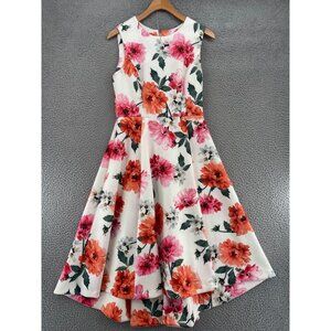 Calvin Klein Dress Women 6 Pink Floral Fit & Flare Hi Low Hem Scuba Garden Party